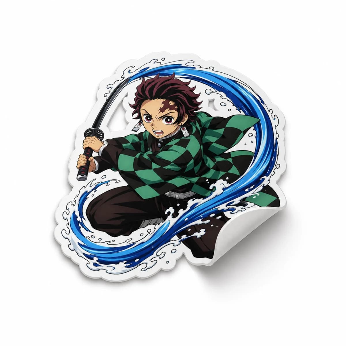 Demon Slayer character design printed as a physical die-cut vinyl sticker
