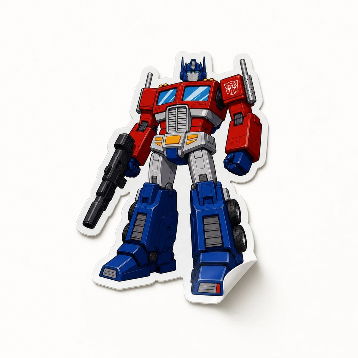 Transformers character design printed as a physical die-cut vinyl sticker