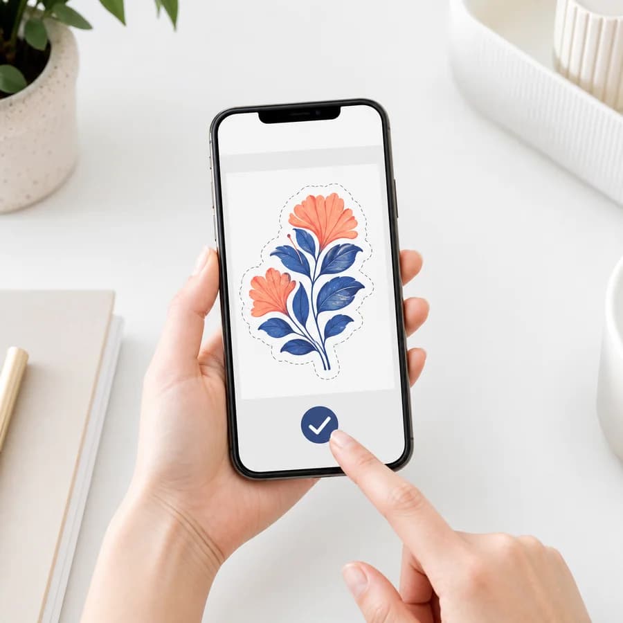 Customer choosing the details for an original floral sticker on a phone