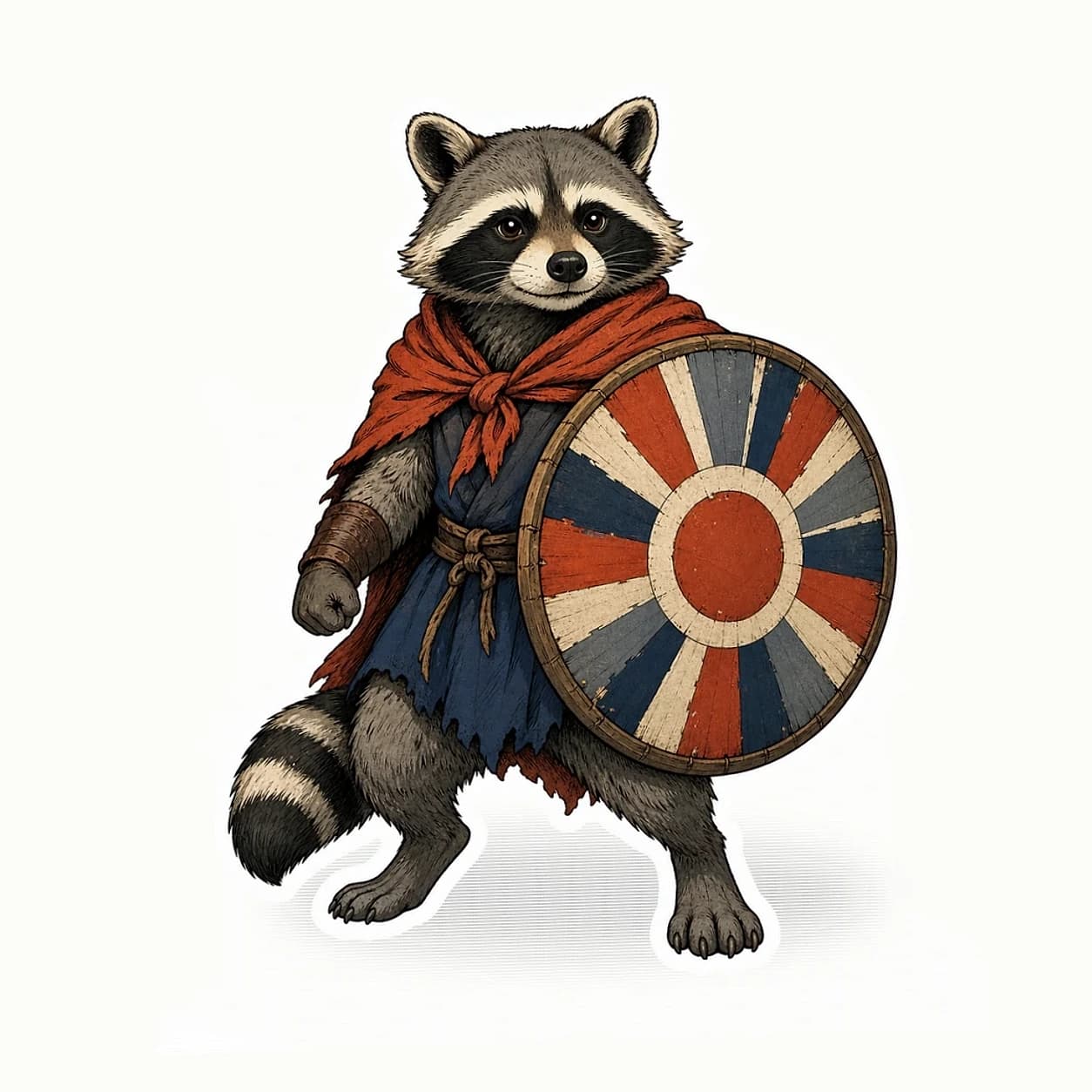 Patchwork Shield Raccoon Sticker application preview